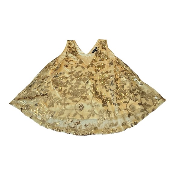 Marc New York Andrew Marc Sleeveless Gold Floral Sequin Overlay Top Blouse Large - Picture 5 of 12